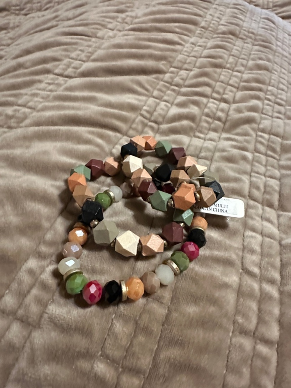 Multi-Color Faceted Wood & Bead Stretch Bracelet Set